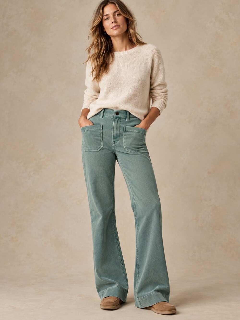 FAHERTY Stretch Terry Corduroy Patch Pocket Pants In Sea Moss Size 28